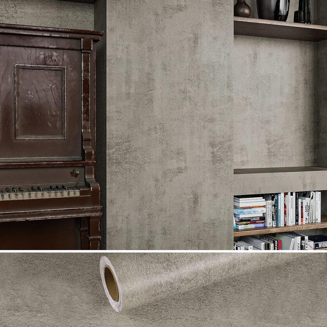 VEELIKE Distressed Taupe Concrete Peel and Stick Wallpaper 15.7''x118'' Textured Contact Paper for Countertops Waterproof Self Adhesive Vinyl for Kitchen Bedroom Walls Table Cabinets