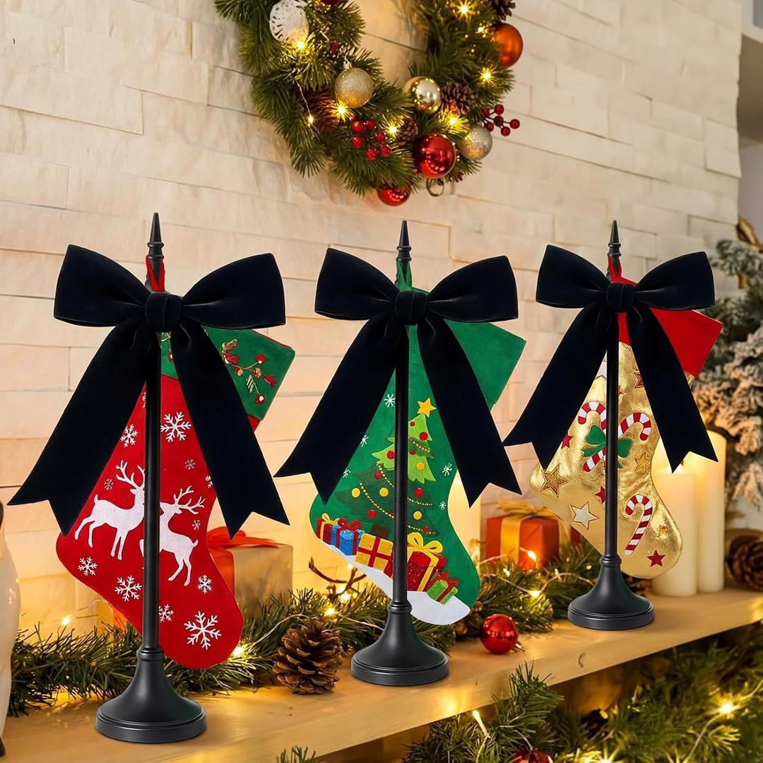 GlikCeil 3 Pcs Christmas Stocking Holder for Mantel 22 Inch Christmas Stocking Holder Stand Freestanding Hanger Fireplace Wreath Stand Display Vintage Standing for Wreath Hanging Ornament