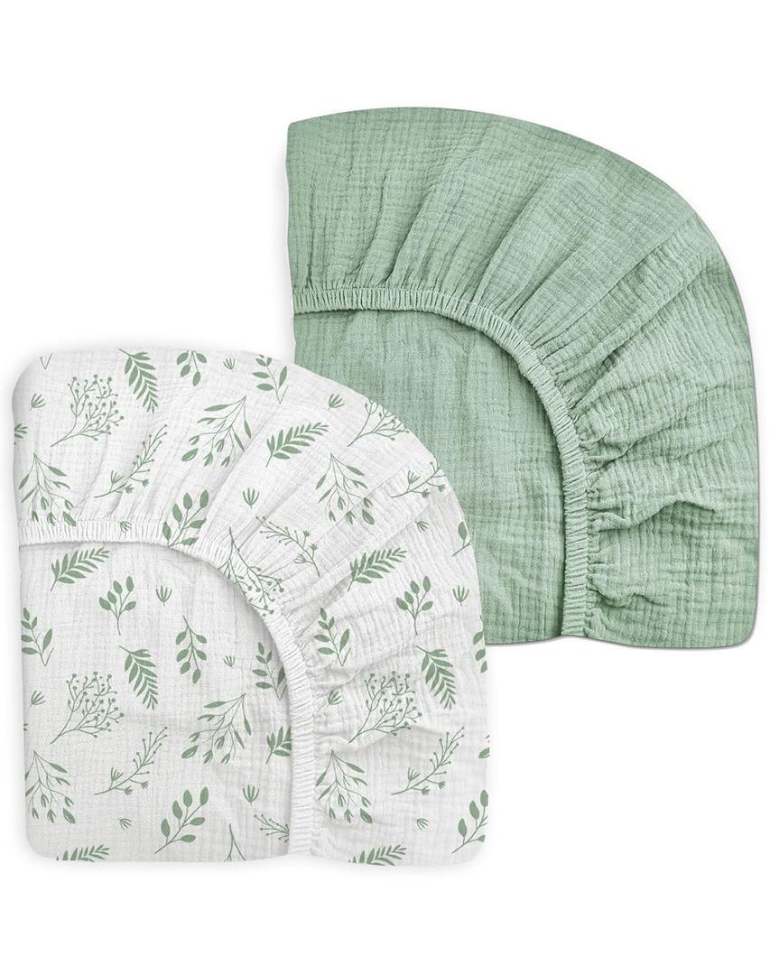 Crib Sheets for Baby Boy Girl 2 Pack, Fitted Crib Mattress Sheet 28" x 52", Muslin Toddler Bedding with Neutral Style, Nursery Bedding Essentials (Fern - Leaf & Sage)