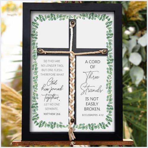 Musgsfbbs 3 Strands Cord Wedding Unity Sign 16 × 22 in - A Cord of Three Strands Unity Rope Cross Braid for Wedding Ceremony Ideas Gift For Couple, Eucalyptus Leaf Design