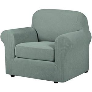 H.VERSAILTEX 2-Piece Armchair Slipcovers with Arms Sofa Slipcover Fit Chair Width Up to 47 Inch, Anti-Slip Rich Stretch Knitted Jacquard Fabric Small Checks(Chair, Sage)