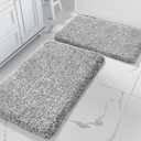 Yimobra Fluffy Bath Rug Set,Shaggy Soft Non Slip Bathroom Rugs, Machine Washable,Thick Bathroom Floor Rugs for Shower Bath Mat,Water Absorbent, 24x17+32x20 Inches, Light Gray and White
