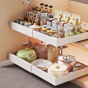 Pull Out Drawers for Cabinets 16.9" Deep, No Drill Adjustable Drawers &3 Slide Rails, Pull Out Cabinet organizer 16.9" inch for Bathroom, Pantry and Under Sink Storage 2pc Expandable( 12" - 21")