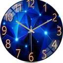 Lafocuse 12 Inch Silent Blue Wall Clocks Battery Operated, Analog Glass Wall Clock for Living Room Decor, Reloj de Pared Modern Decorative Kitchen Wall Clock for Bedroom Home Office
