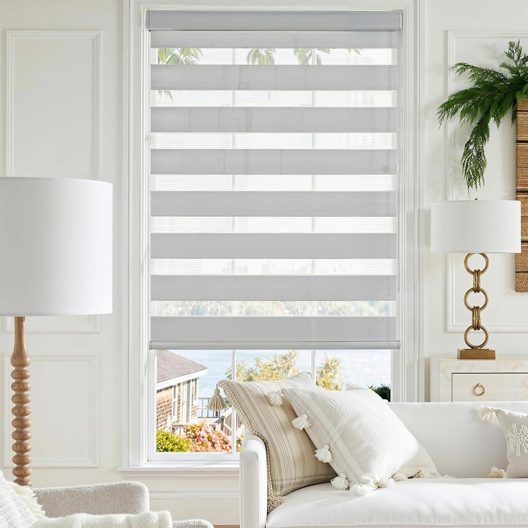 GHV Corded Zebra Blinds for Windows Blackout Dual Layer Privacy Shades for Indoor Windows Light Control for Day and Night Home Office (Gray, 36 in(W) x 64 in(H))