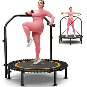 ANCHEER 48" Foldable Rebounder Trampoline for Adults/Kids with Resistance Bands and Bungees, Indoor & Outdoor Mini Trampoline with Bar and Safety Padding - Max Load 450lbs (Orange)