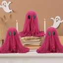 3 Sets Pink Halloween Decor DIY Crafts Kit Pink Ghost Centerpieces Set Include 6 Gauze, 3 Acrylic Stand, 6 Lantern Spooky Halloween Table Decor for Home Indoor Haunted House Party
