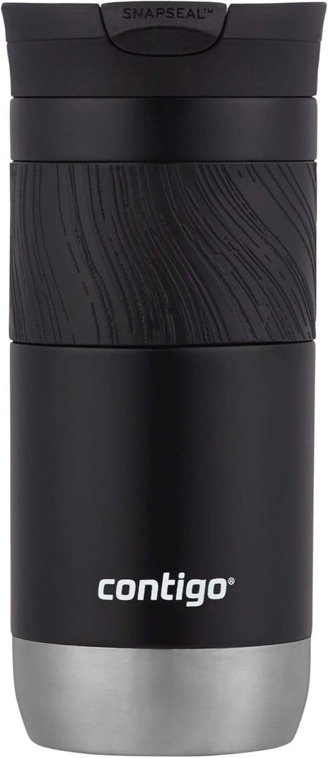 Contigo Byron Vacuum-Insulated Stainless Steel Travel Mug with Leak-Proof Lid Reusable Coffee Mug or Water Bottle BPA-Free 16oz Licorice Keeps Beverages Hot for 6 Hours or Cold for 12 Hours
