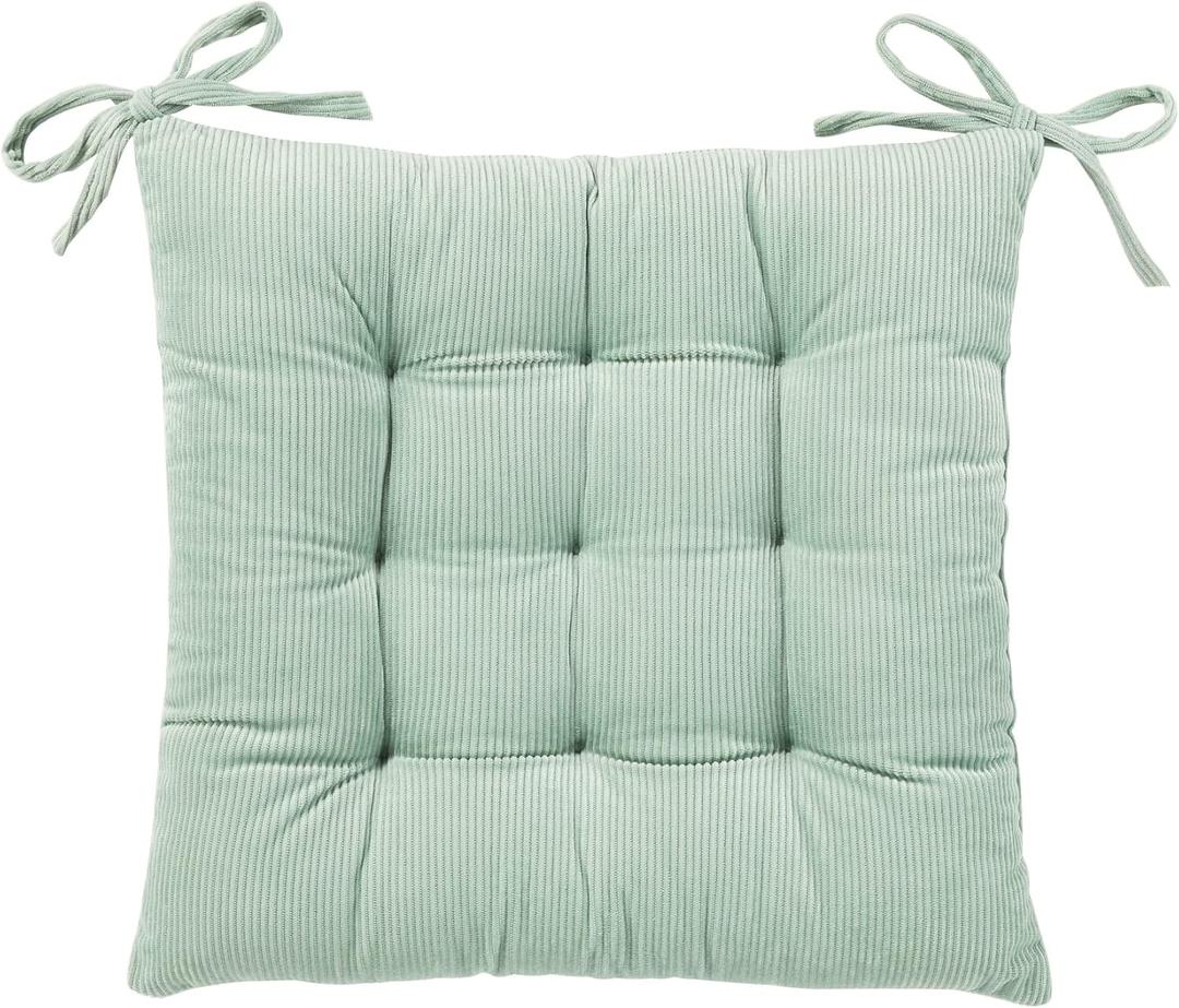 HLOVME Corduroy Chair Cushion with Ties Ultra Soft Warm Floor Cushion for Kids Reading Nook Comfortable Square Seat Cushion for Adult 15.7x15.7, Green