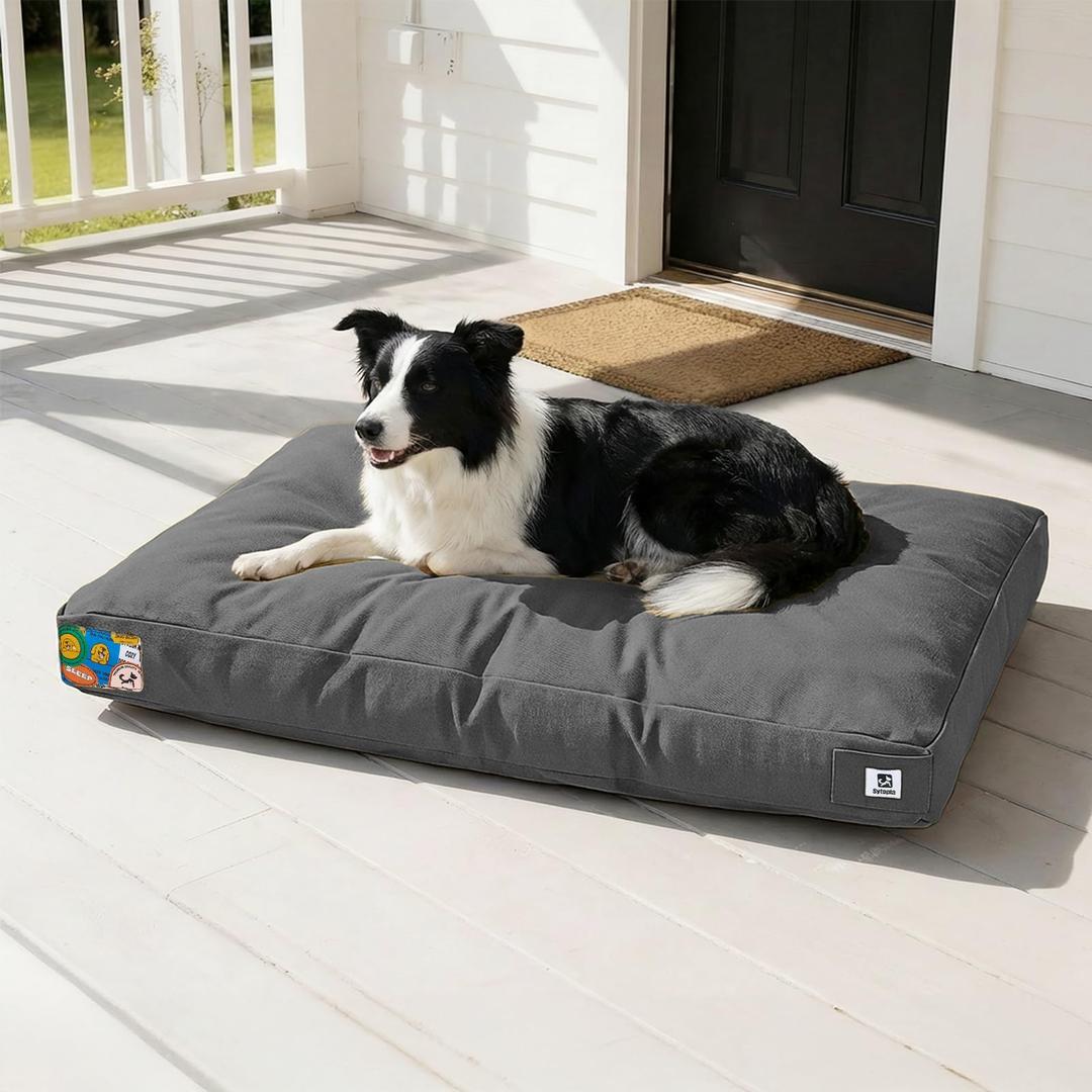 Sytopia 36 Inch Waterproof Indestructible Canvas Outdoor Dog Bed for Large and Medium Dogs, Chew Proof Dog Crate Bed with Washable Removable Cover, Indoor Outdoor Patio Pet Pad, Dark Grey