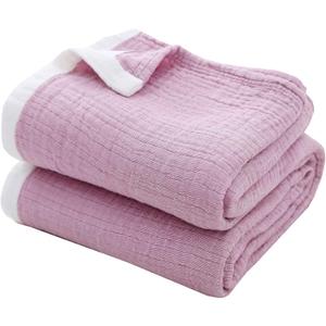 SE SOFTEXLY Cotton Muslin Throw Blanket for Adults,Breathable 4-Layer Yarn Dyed Linen Texture Gauze Blanket for Bed Sofa Couch,Super Soft Lightweight Blanket for All Season50"x60",Lavender Purple