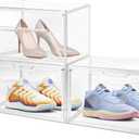 3 Pack Clear Acrylic Sneaker Shoe Display Case,Shoe Storage Boxes Stackable,Acrylic Boxes for Shoes Display with Lid,Boot Storage Organizer for Tall Boot,Purse Handbag Organizer for Closet