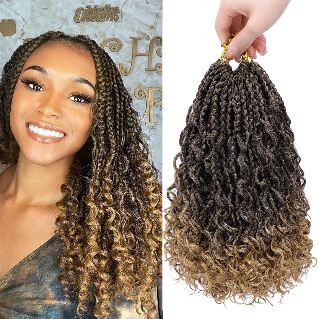 Goddess Box Braids Crochet Hair 12 Inch 8 Packs Pre-looped Bohemian Crochet Boho Box Braids With Curly Ends 3X Crochet Braids Hair for Women Synthetic Braiding (12 inch, T27)