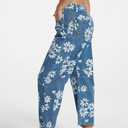 D-Sun Women Printed Barrel Jeans Casual Low Rise Floral Printed Cropped Wide Leg Denim Pants Boyfriend Baggy Jean with Pocket (Blue)