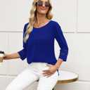 CiCiBird 3/4 Length Sleeve Womens Tops Dressy Casual Business Blouses Summer Pleated Front Shirts Royal Blue M (Blue, M)