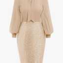 Womens 3/4 Sleeve V Neck Sequin Sparkle Glitzy Glam Flapper Party Dress Cocktail Glitter Bodycon Wedding Evening Clubwear, M