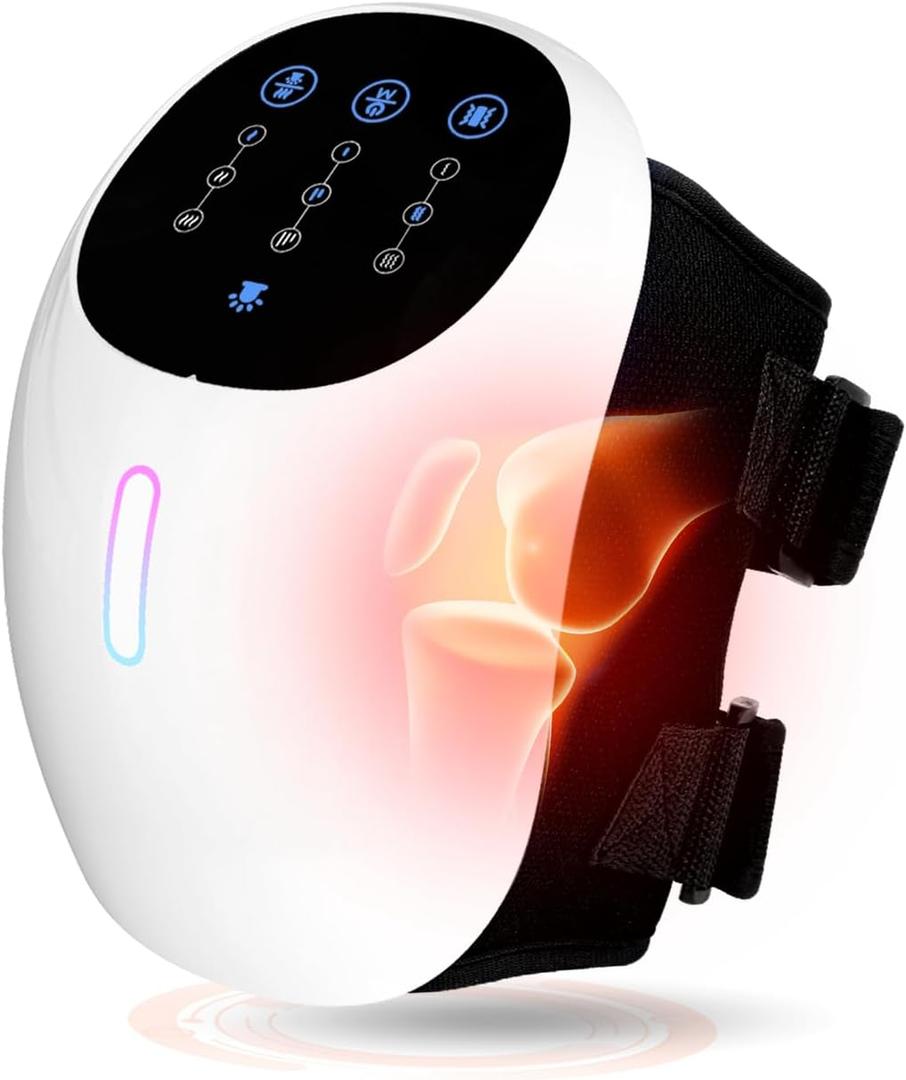 Knee Massager, 3-in-1 Cordless with Heat and Red Light, Comfort 3 Vibration Modes and 3 Heating Levels, Long Battery Life, Rechargeable, White