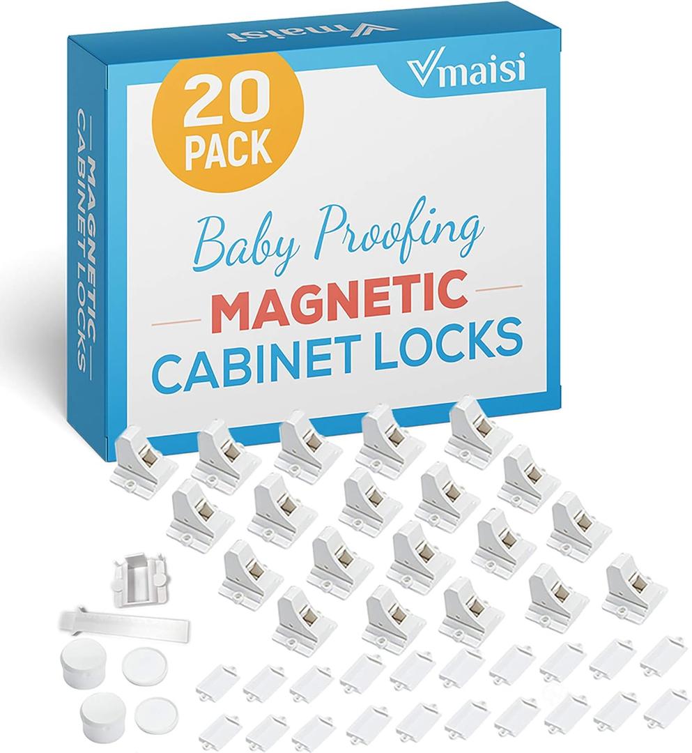 20 Pack Magnetic Cabinet Locks Baby Proofing - Vmaisi Children Proof Cupboard Drawers Latches - Adhesive Easy Installation (Standard)