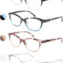 MODFANS Women Reading Glasses 1.25 4 Pair Stylish Ladies Readers with Comfort Spring Hinge Pattern Design Pouch Included (4 Pack Mix Color)