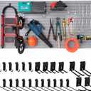 FRAYSCENT Slat Wall Paneling Garage Slat Wall Storage Systems Slatwall Panels Power Tool Organizer Wall Mount, PVC Garage Storage & Organization Products Slate Board (Grey, 4ft x 8ft with 26 Hooks)
