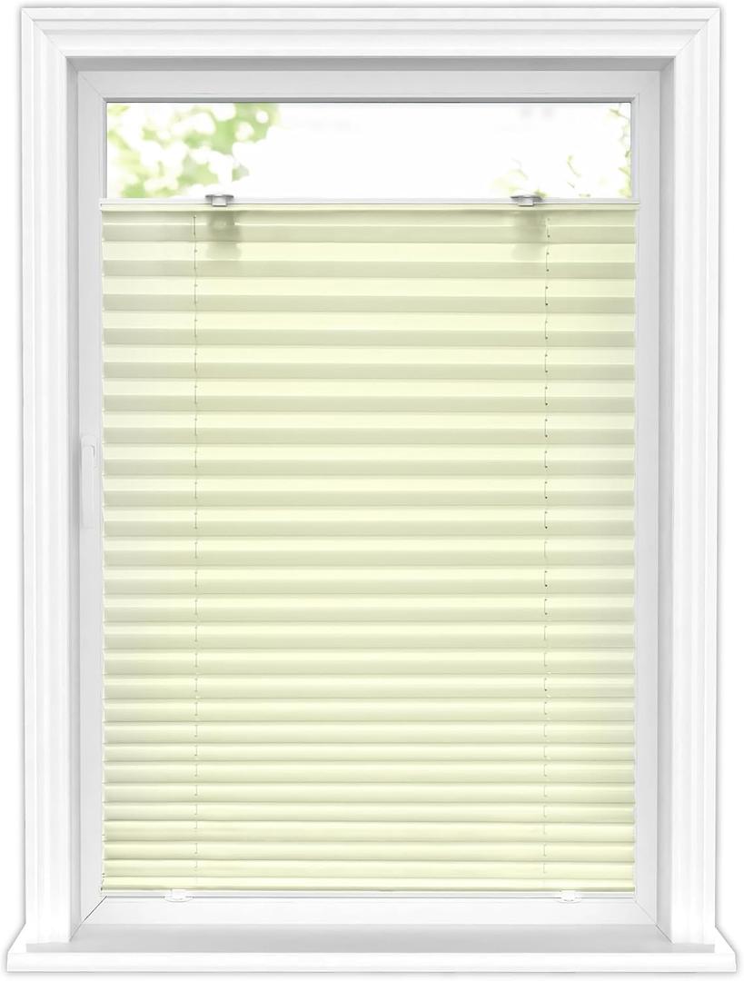 LazBlinds Tool-Free Cordless Pleated Shades with Suction Cups Light Filtering Top Down Bottom Up Pleated Blinds for Window Size 35" W x 64" H, Cream
