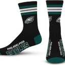 For Bare Feet NFL 4 Stripe Deuce Crew Sock, Philadelphia Eagles, Large