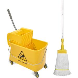 Midoneat Mop Bucket with Wringer, 22 Qt (5.5 Gallon), Handle, Wheels,Floor Cleaning, 16.5" L x 10.6" W x 26.4" H, Yellow,Add One Cotton Mop