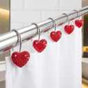 2 x Red Heart Valentines Day Shower Curtain Hooks - Luxury Sparkly Crystal Rhinestone Decorative Stainless Steel Shower Rings Hangers for Holiday Women Girls Bathroom Accessories