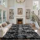 Area Rugs for Living Room 8x10 Black Grey Fluffy Rug,Super Fuzzy Fur Bedroom Carpet for Boys Dorm Office Nursery Modern Home Decor