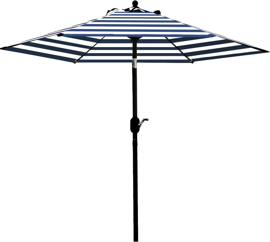 Sunnyglade 7.5' Patio Umbrella Outdoor Table Market Umbrella with Push Button Tilt/Crank, 6 Ribs (Blue and White)