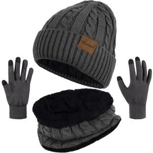 Loritta 3 Pieces Winter Hats for Women Scarf Touch Screen Gloves Set Thick Warm Fleece Lined Beanie Hat Gifts