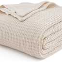 Bedsure Gentlesoft 100% Cotton Blanket King Size for Bed - Breathable and Soft, Waffle Weave Blanket for Summer, Thick Cozy Fall Blankets for Women Gift, Khaki (a Little Bit Yellow), inches Size Queen 90x90