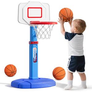 HYES Toddler Basketball Hoop, Adjustable Height Indoor Basketball Hoop for Kids 1-3, Foldable Mini Basketball Goal with 3 Balls, Outdoor Poolside Sport Toy, Birthday for Baby Boys Girls