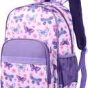RAVUO Kids Backpack for Girls 5-8,Lightweight Toddler Backpack for Preschool Kindergarten,15.6 inch Elementary School Bookbag with Chest Strap-Butterfly