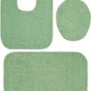 Garland Rug Gramercy Plush Polypropylene Washable Bath Rug Set, 3 Piece (Toilet Lid Cover, Contour Rug, 20" X34' Bath Rugs) Deep Fern - Soft, Absorbent, and Stylish for Your Bathroom (3 Piece Set (Toilet Cover, Contour Rug, Bath Rug))
