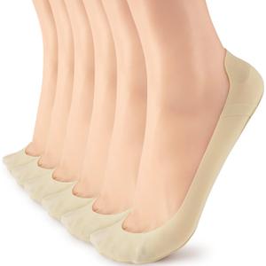 No Show Socks Womens Liner Ultra Low Cut Non Slip Invisible Socks for Flats (6-8, 6 Pairs Nude)