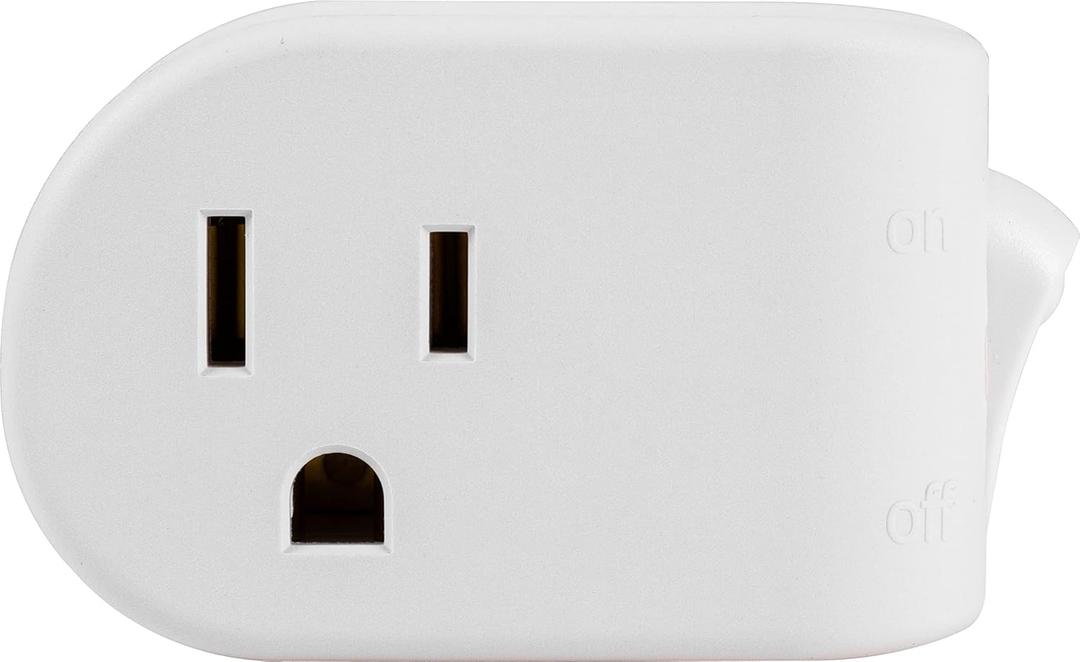 2 x GE Grounded Power Switch, Outlet Extender, 3-Prong, Easy to Install, for Indoor Lights and Small Appliances, Energy Efficient Adapter, Space Saving Design, UL Listed, White, 25511