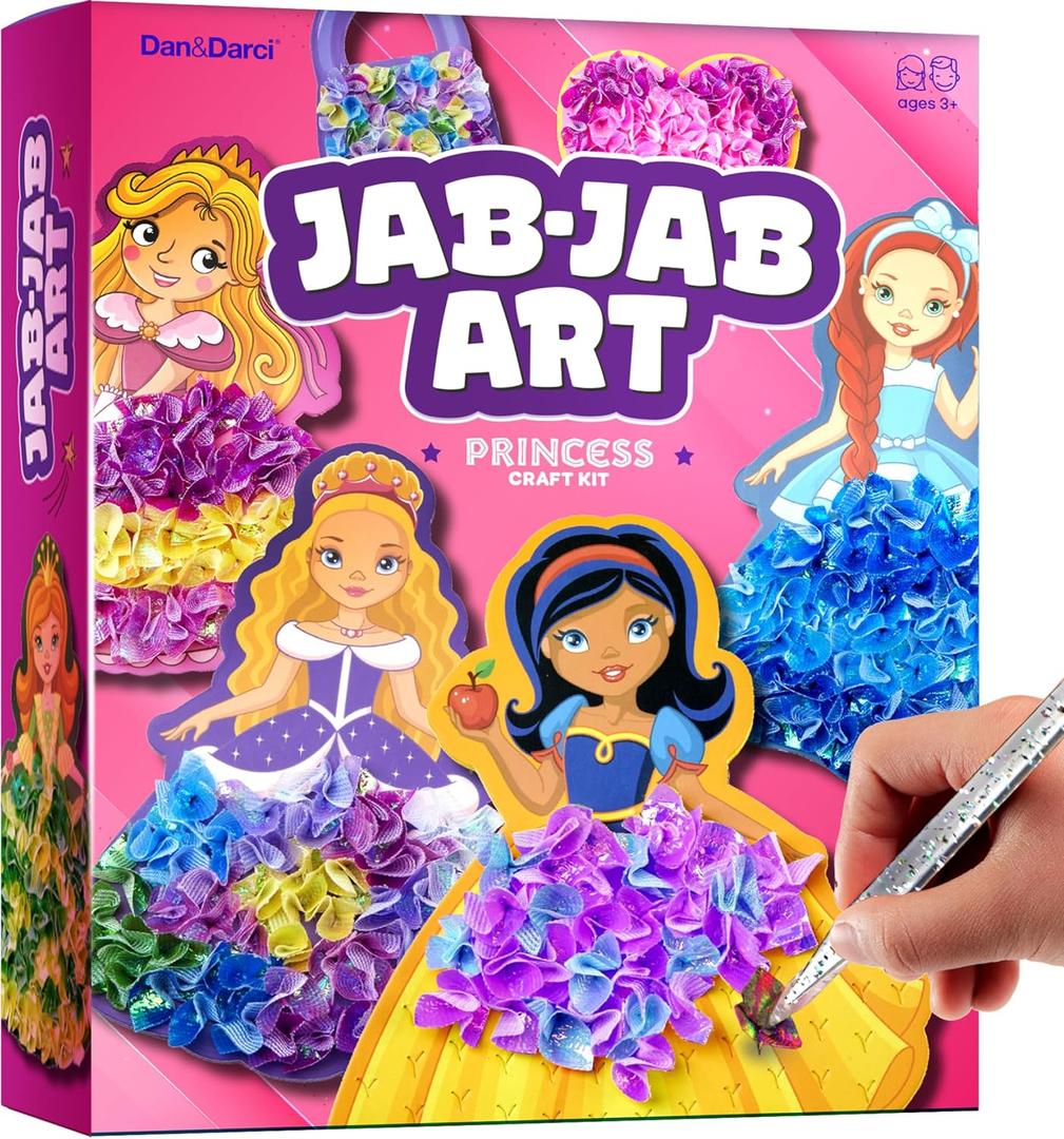 Dan&Darci Jab Jab Art Magical Princesses Kit - Gifts for 5 Year Old Girls - Arts and Crafts for Kids Ages 4-8, 4-6 - Mess-Free Craft - Birthday Gift Ideas for Girls Ages 4, 5, 6, 7, 8, 9