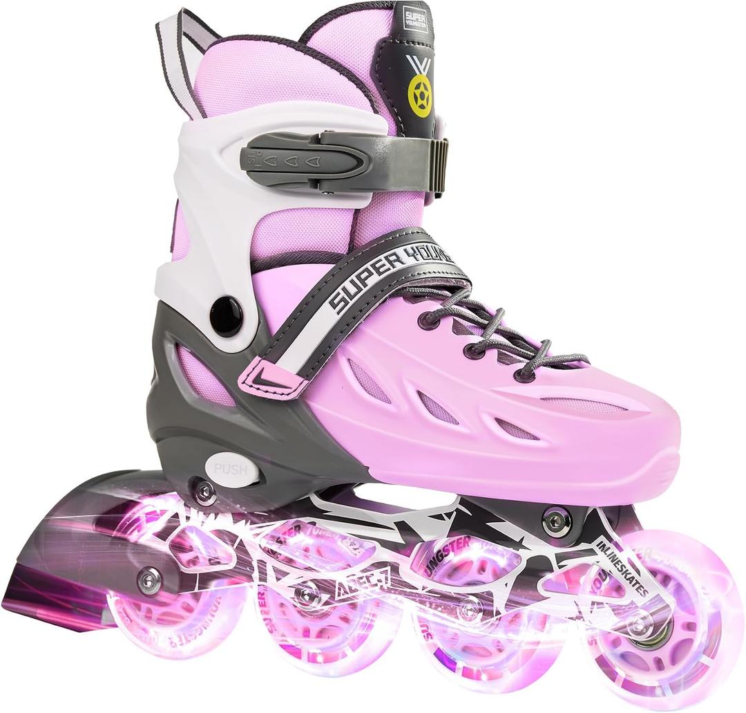 SUPER YOUNGSTER Adjustable Inline Skates for Boys Girls Ages 4-12 with Light Up Wheels, Roller Skates Blades for Youth Kids Indoor & Outdoor Beginners, size US Medium