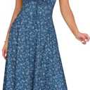 YATHON Women's Summer Midi Corset Boho Dresses Fall Casual Floral Spaghetti Straps Lace Up Dress Flowy Aline Beach Sundress (Blue White F 05, S)