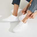 FRACORA Womens White Tennis Shoes Low Top PU Leather Sneakers Lace Up Walking Shoes(White, US9)