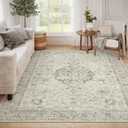 LIVEBOX Washable Area Rug 8x10 Rugs for Living Room Bedroom, Non-Slip Boho Indoor Carpet for Dining Room Office, Low-Pile Farmhouse Soft Carpets for Kids Nursery Room Playroom, Taupe