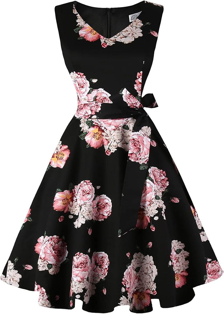 Dressever Women's 50s 60s Vintage Sleeveless Cocktail Party Dress with Pockets, XXL