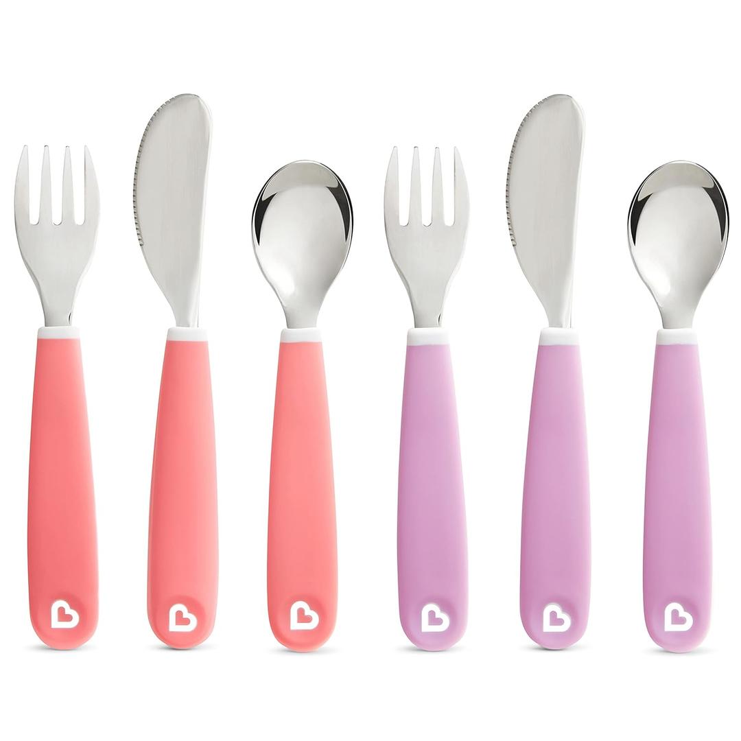 Munchkin Splash Toddler Fork, Knife and Spoon Utensil Set, 2 Pack, Pink/Purple