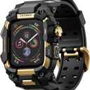 ULTIMAL Rugged Case with Band for Apple Watch 45mm, Compatible with Apple Watch Series 9/8/7 45mm, Military Grade Shockproof Bumper Cover for iWatch Tactical Band (45mm, Gold)