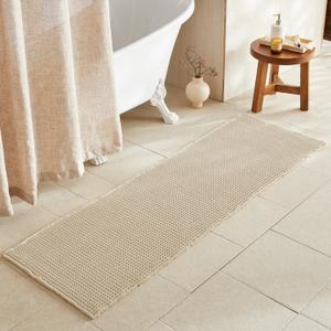 TYUU Pale Beige Long Bathroom Rug, Waffle Runner Rug Bathroom Non Slip Washable Super Absorbent Quick Dry Boho Farmhouse Bath Mat, 60''x24'' Pale Beige