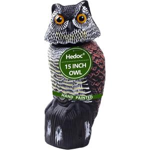 Hedoc Fake Owl Decoys to Scare Birds Away, Rotating Head Sculptures, Nature Enemy Scarecrow Plastic Statues, Pest Repellent, Bird Control and Pigeon Deterrent Outdoor Yard, Garden Protectors, 6"L x 6"W x 15"H