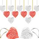 24 Pieces Valentine's Heart Glass Ornaments Set Spun Hanging Ornaments Heart Shaped Valentines Day Tree Decor Transparent Decoration for Holiday Party(Clear, Red)