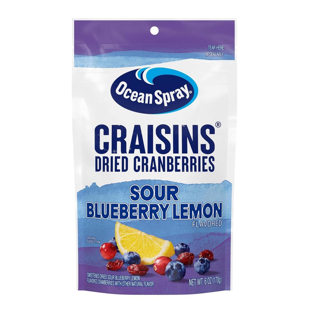 Ocean Spray Craisins Sweetened Dried Cranberries, Sour Blueberry Lemon, 6oz Pouch (6 Ounce Pouch (Pack of 1)) (BB: 03/20/2026)