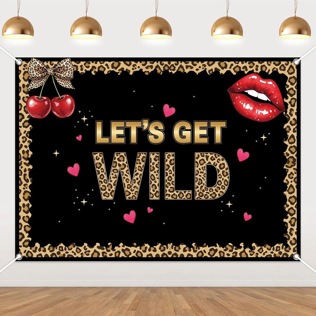 Leopard Cherry Let’s Get Wild Backdrop 7×5ft, Cheetah Print Party Decoration for Birthday, Bachelorette, or Girls’ Night Photo Booth and Dessert Table Background